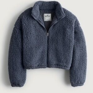 Hollister Sherpa Zip-Up Jacket inNavy Blue